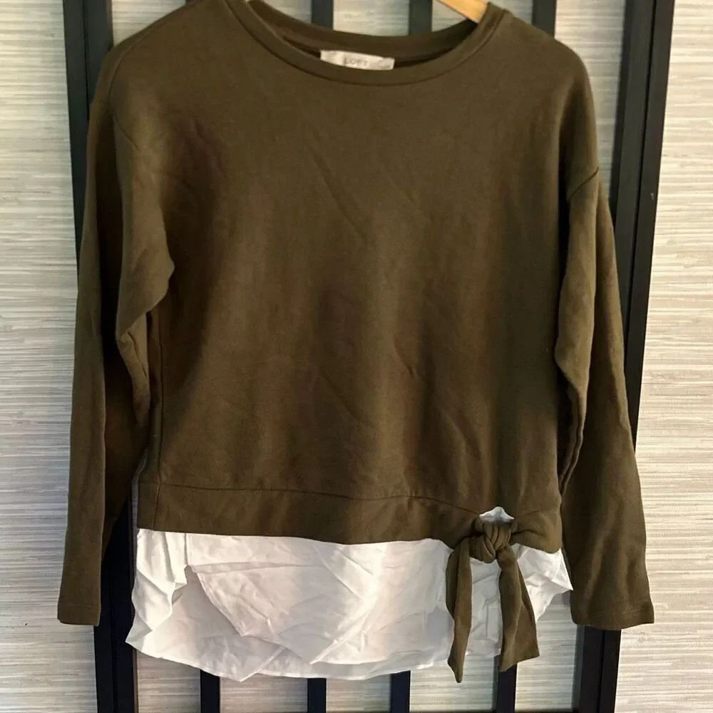 Loft olive sweatshirt with layered blouse bottom long sleeve oversized XSP